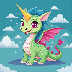 Naklejka premium Illustrate a playful, mythical creature mascot, like a dragon or unicorn