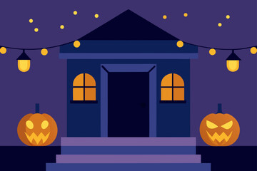 Obraz premium Halloween Porch With Jack O Lanterns And Glowing Lights