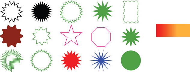 Set of Starburst stickers. Black Sale sticker, price tag, starburst icon set , Circle sticker set. Wavy edge promo red badges. 