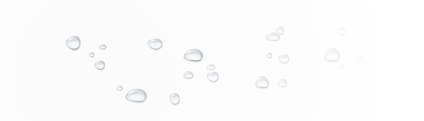 Realistic water drops on a transparent background, condensation on the surface with light reflection and shadow, vector, png, 3D effect.	
