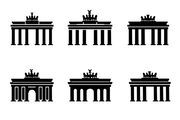 Collection of six different black silhouettes of the historic Brandenburg Gate in Berlin, Germany © PAPA STOCK