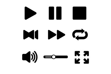 Basic black user interface icons for digital audio and video playback controls