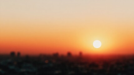 Fototapeta premium Warm sunset paints sky with vibrant hues, silhouettes of city sk