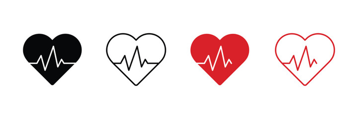 Set of Heart Beat or Pulse Signs icon collection. Heart beat symbol.