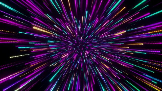 High-Impact Cinematic Motion of Glowing Neon Particles in Digital Explosion 4K