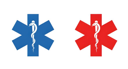 Vector illustration of a medical star symbol in two color variations: blue and red.