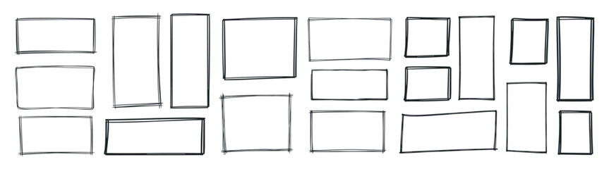 Hand drawn rectangle frame and border vector illustration set, editable sketch outline shapes, doodle graphic elements and simple artistic rectangle designs on transparent background © Виталий Опришко