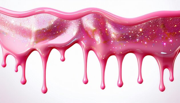 dripping glossy pink slime with glitter isolated on white background ai generated