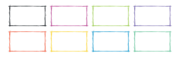 Colorful hand drawn rectangle frame set, sketch doodle borders vector illustration on transparent background