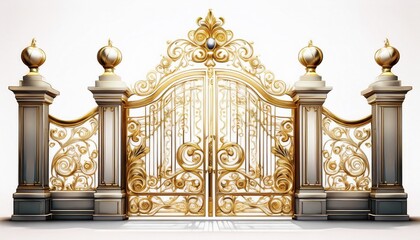 elegant gold and white gate isolated on white background ai generated
