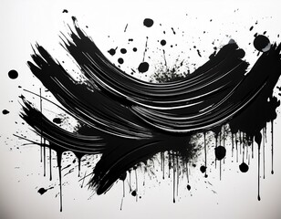 abstract black paint strokes and splatters on a white background