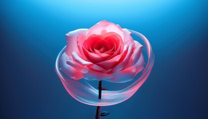 futuristic floating rose blending soft red and blue tones in a minimal surreal scene perfect for modern branding luxury design and creative campaigns