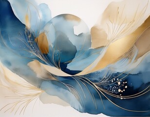 abstract watercolor art prints in shades of blue and beige for modern decor