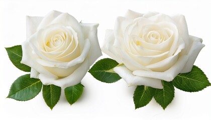 pair of white roses with breath isolated on white background ai generated