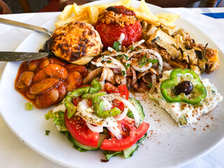 Rice-stuffed tomatoes and pepper on Crete island 