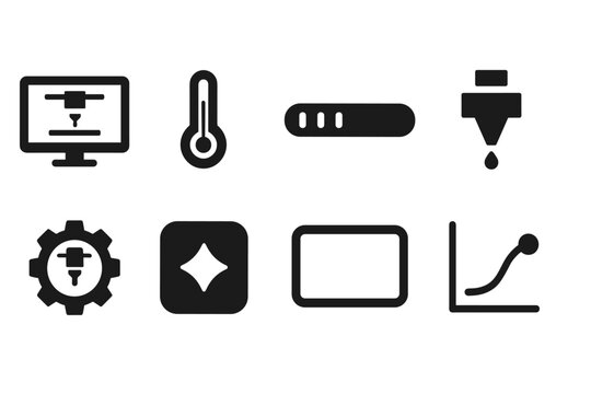 3d printer solid icon set for technology and manufacturing visuals