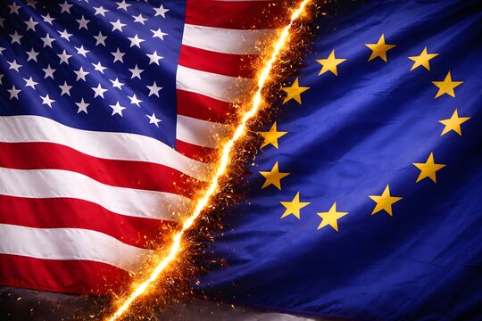 Bandeira dos Estados Unidos e da Uni&atilde;o Europeia