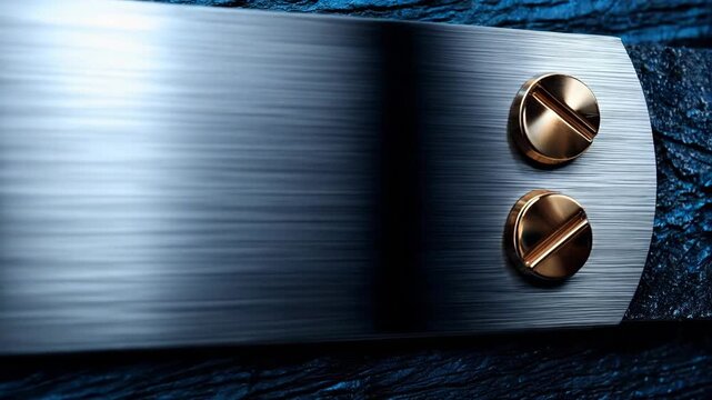 Metal buckle on a leather strap placed on a textured blue surface showing details of craftsmanship and design