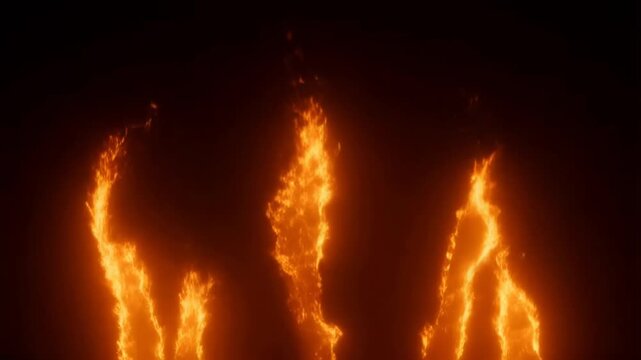 Dynamic fire flames, hot fiery trail, fire embers, red and orange isolated on black background. Motion video footage