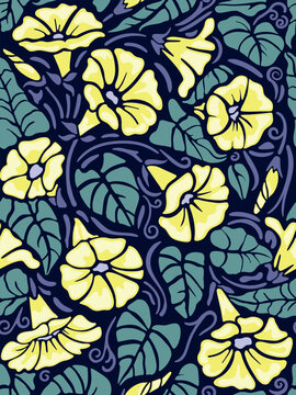 Hand drawn seamless pattern with beautiful flowers and branches. Vector illustration, retro style. Can be used for embroidering flowers, wallpaper, packaging etc.