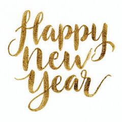 Happy New Year Gold Glitter Hand Lettering on White Background