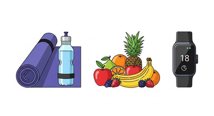 Fitness and Healthy Lifestyle Objects yoga mat water bottle