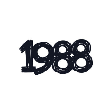 1988 birthday celebration logo icon sign. Made in 1988 Hand drawn ink sketch Doodle cartoon design style Fashion print for clothes apparel greeting invitation card flyer poster banner cover sticker ad