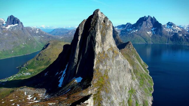 Senja island Norway, Segla mountain, aerial view