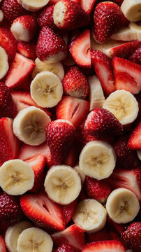 Fresh Strawberry and Banana Slices Background Representing Healthy Nutrition