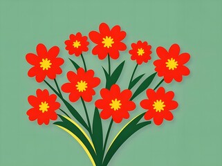 bouquet of red flowers with green leaves on a green background 