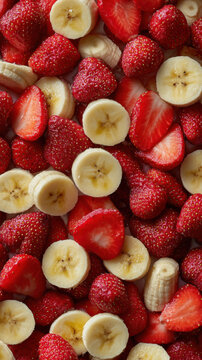 Fresh Strawberry and Banana Slices Background Representing Healthy Nutrition
