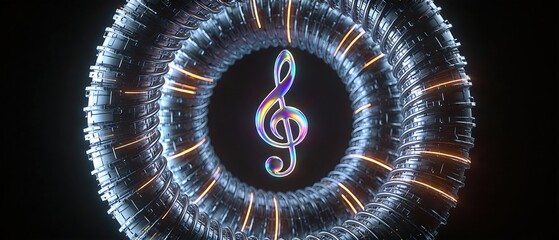 Futuristic Musical Note with Glowing Circular Light Trails