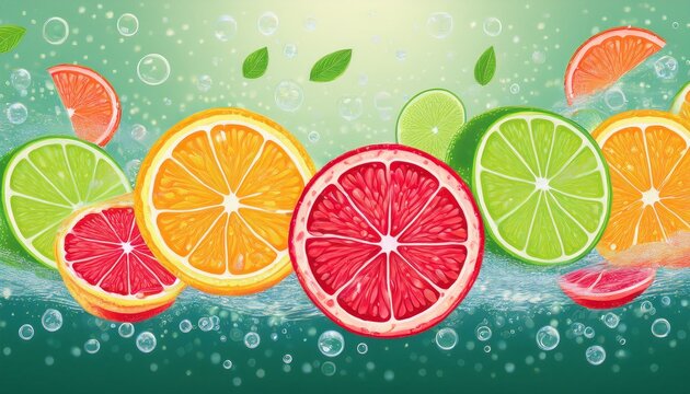 refreshing citrus fruit slices in sparkling water bubbles summer red lime food fizz cool lemon drink