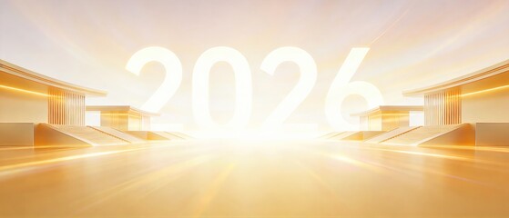 2026 Golden Futuristic Architecture Celebration Background