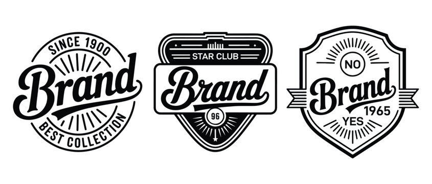 Vintage Brand Badge Logo Set, Logo templates, Retro brand label vector set, Black and white brand logos, business signs, labels, badges