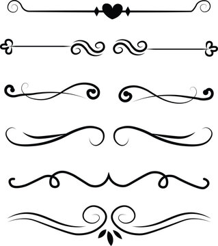elegant black filigree dividers and calligraphic flourishes decorative vector illustration
