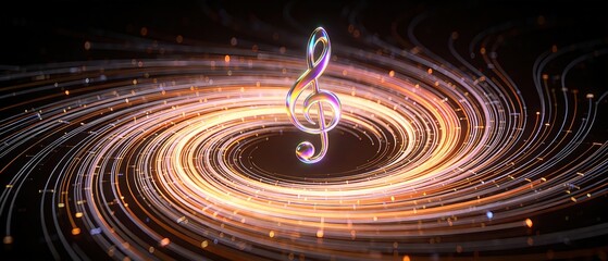 Futuristic Musical Note with Glowing Circular Light Trails