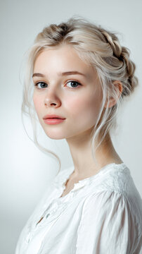 Minimalist Studio Portrait of Young Woman with Natural Beauty and Soft Light