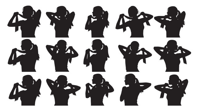A collection of silhouetted figures assuming various poses on a plain white background from a front viewpoint