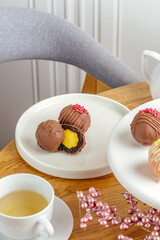 dessert and coffee on the table in the coffee shop
