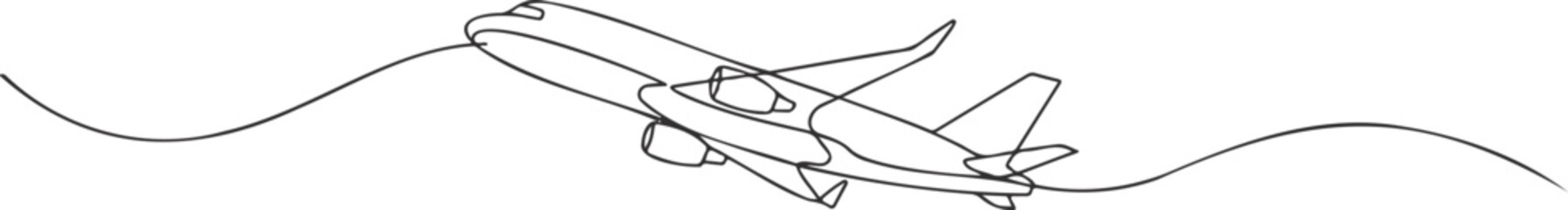 Fototapeta premium Single Line Drawing of a Flying Airplane Minimalist Travel Concept