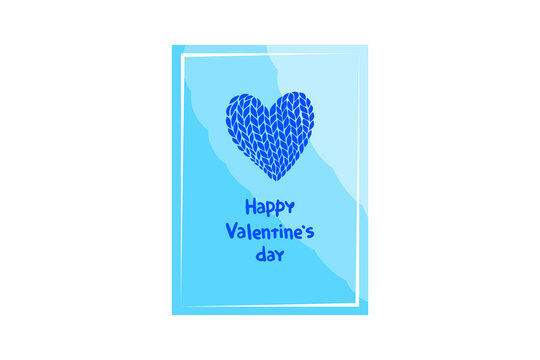 Blue card showing heart made of simple lines. Words saying Happy Valentines Day below heart