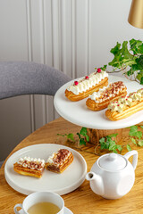 dessert and coffee on the table in the coffee shop