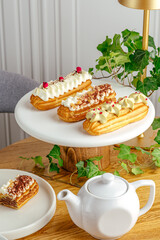 dessert and coffee on the table in the coffee shop