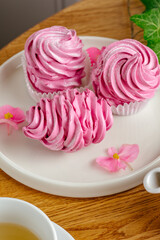 dessert and coffee on the table in the coffee shop