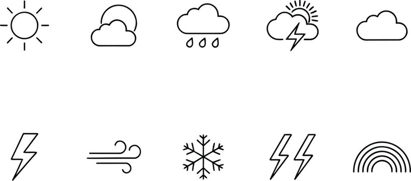 A set of weather icons on a white background