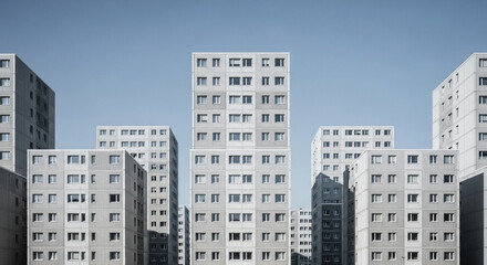 Modern Concrete Apartment Buildings Against a Blue Sky