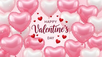 Happy valentine's day wishes with pink heart balloons and love
