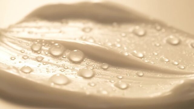 Cream Texture with Water Droplets - A close-up shot showcases the smooth, creamy texture of a cosmetic product or lotion.
