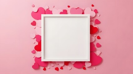 Happy valentine's day greeting card with red hearts and white frame